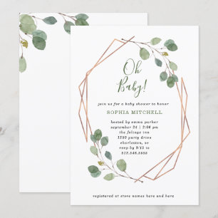 Invitation Eucalyptus Rose géométrique Baby shower or Oh Baby