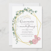 Invitation Eucalyptus Rose géométrique Quinceañera (Devant)
