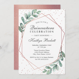 Invitation Eucalyptus Rose Gold Quinceañera 15e anniversaire
