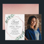 Invitation Eucalyptus Rose Gold Sweet sixteen géométrique Pho<br><div class="desc">Célébrez dans le style avec ces invitations d'anniversaire de sweet sixteen chic et très tendance. Ce design est facile à personnaliser avec votre texte et photo d'événement spécial et vos invités seront ravis quand ils reçoivent ces invitations fabuleux.</div>