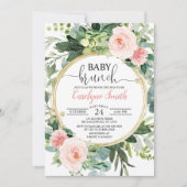 Invitation Eucalyptus rose or Brunch Baby shower fille (Devant)