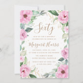 Invitation Eucalyptus rose or Floral 60e Soixante Anniversair (Devant)