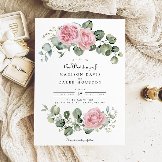 Invitation Eucalyptus Rose Rose Rose rose Mariage Arche Flora