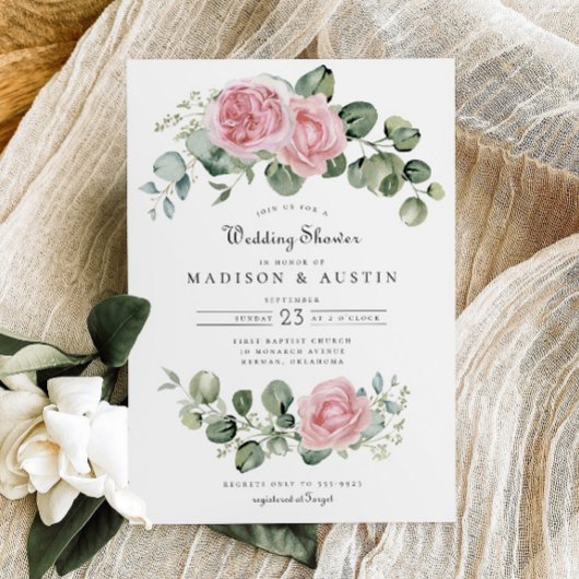 Invitation Eucalyptus Rose Rose Wedding shower d'arc floral
