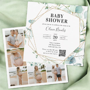 Invitation Eucalyptus Russe Photo QR Code Baby shower