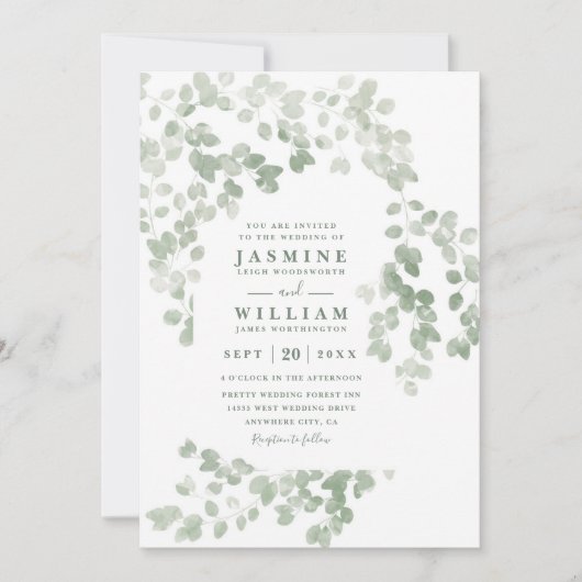 Invitation Eucalyptus Rustic Elegant Modern QR Code Wedding (Devant)