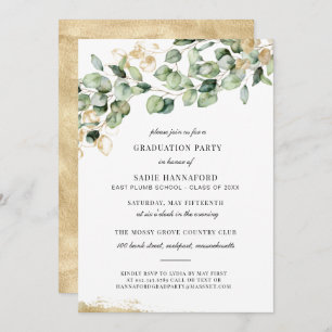 Invitation Eucalyptus Rustic Gold Botanical Graduation