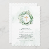 Invitation Eucalyptus rustique aquarelle avec vert | Baptême (Devant / Derrière)