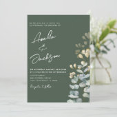 Invitation Eucalyptus Rustique Aquarelle Mariage vert foncé (Debout devant)