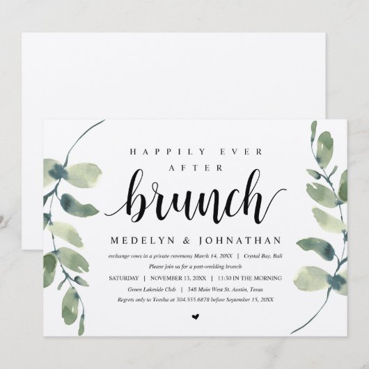 Invitation Eucalyptus rustique, Célébration de mariage intime (Devant / Derrière)