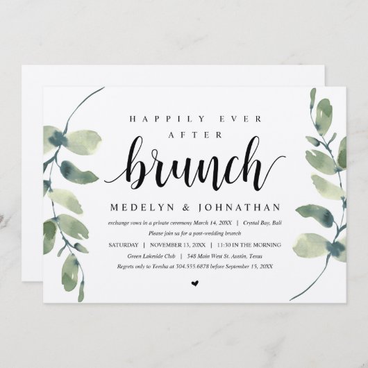 Invitation Eucalyptus rustique, Célébration d'un mariage inti (Devant / Derrière)