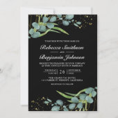 Invitation Eucalyptus Rustique Code QR Photo Mariage Noir (Devant)