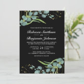 Invitation Eucalyptus Rustique Code QR Photo Mariage Noir (Debout devant)