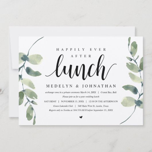 Invitation Eucalyptus rustique, déjeuner de mariage en fuite (Devant)