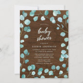 Invitation Eucalyptus rustique et Baby shower en bois Brown (Devant)