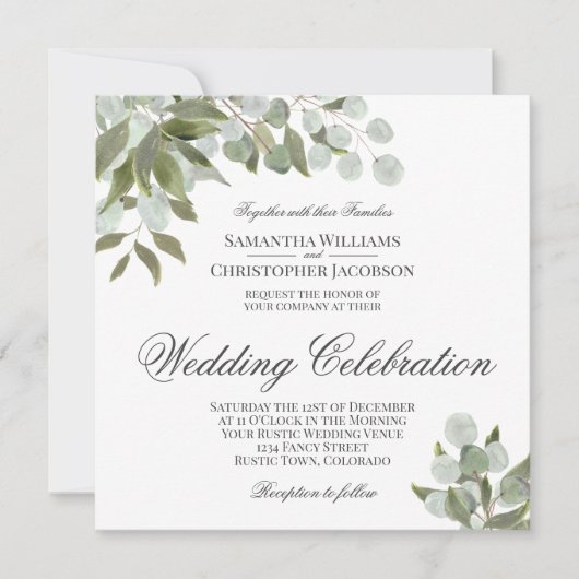 Invitation Eucalyptus rustique et Mariage vert (Devant)