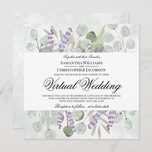 Invitation Eucalyptus rustique et Mariage virtuel Lavender (Devant / Derrière)