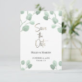 Invitation eucalyptus rustique faire part de sauvegarde (Debout devant)