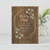 Invitation Eucalyptus rustique | Gold Geometry Anniversaire (Debout devant)