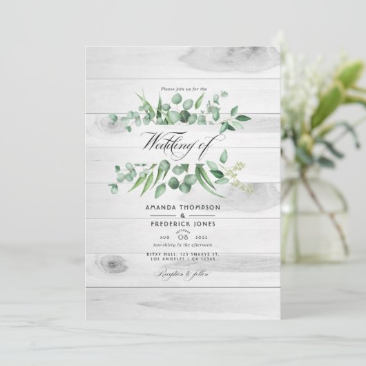 Invitation Eucalyptus rustique Mariage campagnard de code QR (Debout devant)