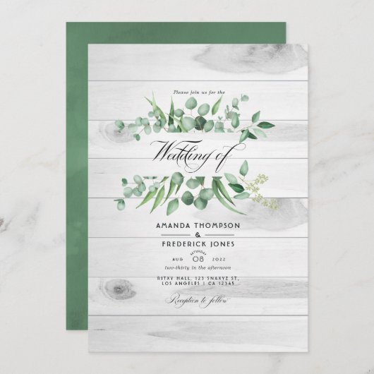Invitation Eucalyptus rustique Mariage campagnard de code QR (Devant / Derrière)