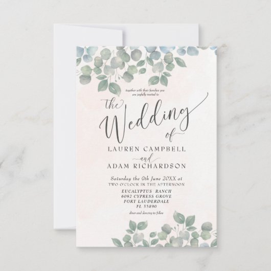 Invitation Eucalyptus rustique Mariage d'aquarelle vert et co (Devant)