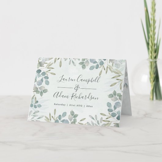 Invitation Eucalyptus rustique & Mariage d'aquarelle verte (Devant)