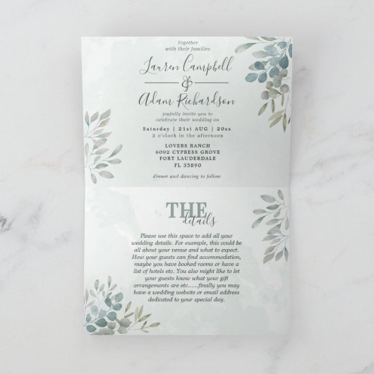 Invitation Eucalyptus rustique & Mariage d'aquarelle verte (Intérieur)