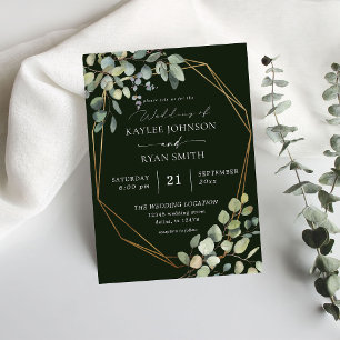 Invitation Eucalyptus Rustique & Mariage de trame or - Vert