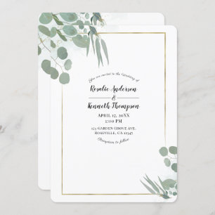 Invitation Eucalyptus rustique Mariage vert & or