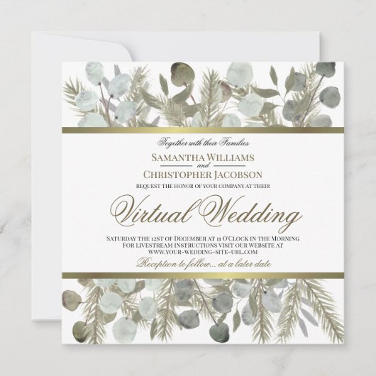 Invitation Eucalyptus rustique & Pine Elegant Mariage virtuel (Devant)