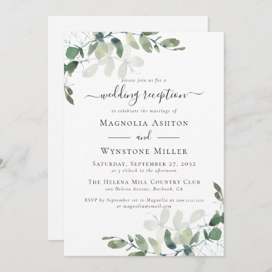 Invitation Eucalyptus Rustique Réception De Mariage (Devant / Derrière)