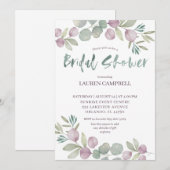 Invitation Eucalyptus Rustique Rose Aquarelle (Devant / Derrière)