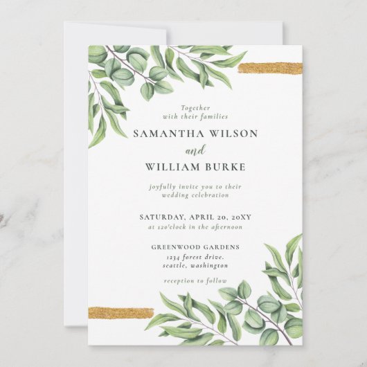 Invitation Eucalyptus rustique Verdure Mariage succulent (Devant)