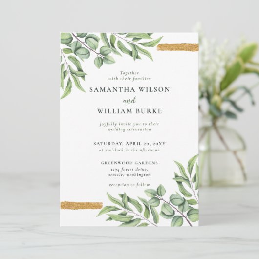 Invitation Eucalyptus rustique Verdure Mariage succulent (Debout devant)