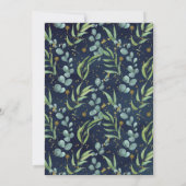 Invitation Eucalyptus Rustique Vert Marine Bleu Or Baptême (Dos)