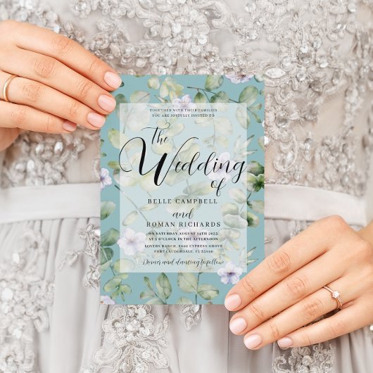 Invitation Eucalyptus rustique violet et Turquoise Mariage fl