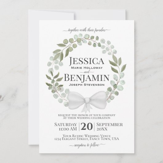 Invitation Eucalyptus rustique Wreath Elegant Mariage Boho (Devant)