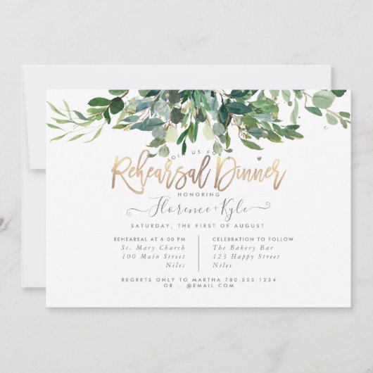 Invitation Eucalyptus rustiques, Dîner de répétition de gomme (Devant)