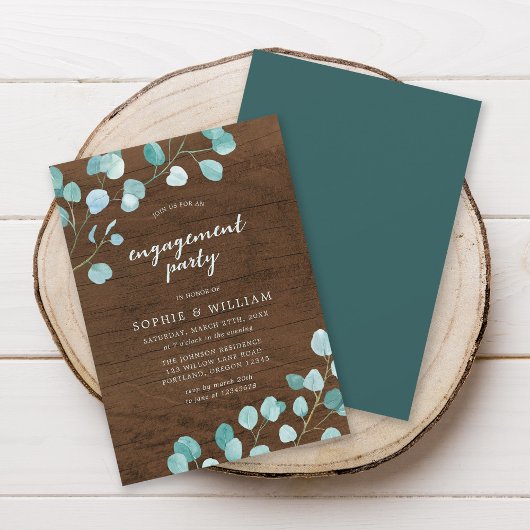 Invitation Eucalyptus rustiques et partie Brown d'engagement 