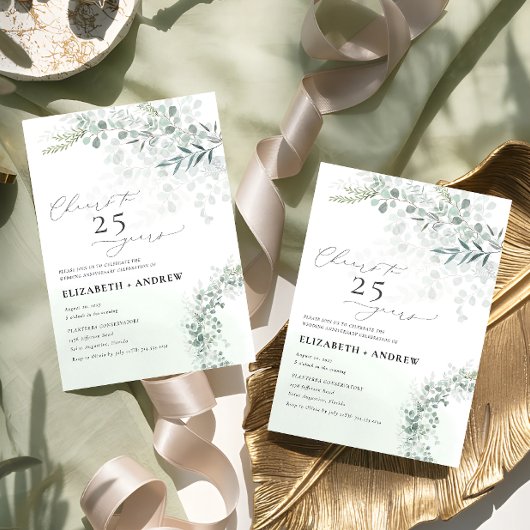 Invitation Eucalyptus Sage Botanique Chaque année Anniversair