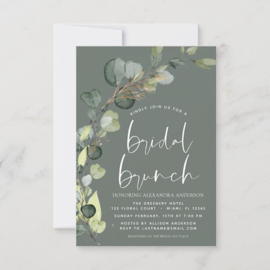 Invitation Eucalyptus Sage Green Bridal Brunch Douche (Devant)