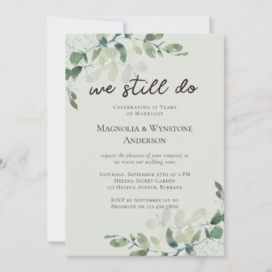 Invitation Eucalyptus Sage Green Vow Renouvellement (Devant)
