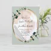 Invitation Eucalyptus Sage Photo Gold Mariage métallique (Debout devant)