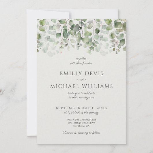 Invitation Eucalyptus Sage Vert tout en un Mariage (Devant)