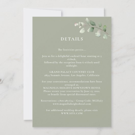 Invitation Eucalyptus Sage Vert tout en un Mariage (Dos)
