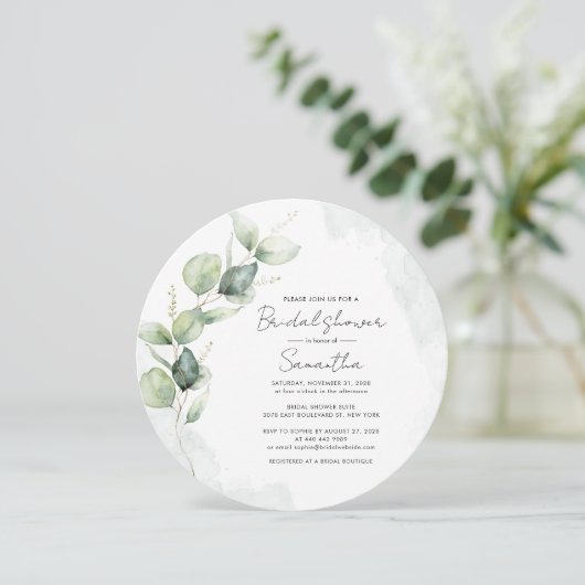 Invitation Eucalyptus Script Fête des mariées moderne (Debout devant)