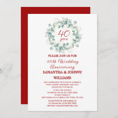 Invitation Eucalyptus Script Ruby 40e anniversaire Mariage (Devant / Derrière)