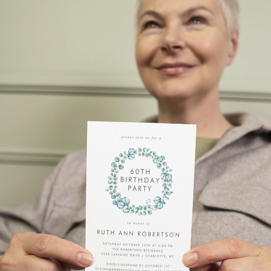 Invitation Eucalyptus Simple 60e anniversaire de fête Invitat