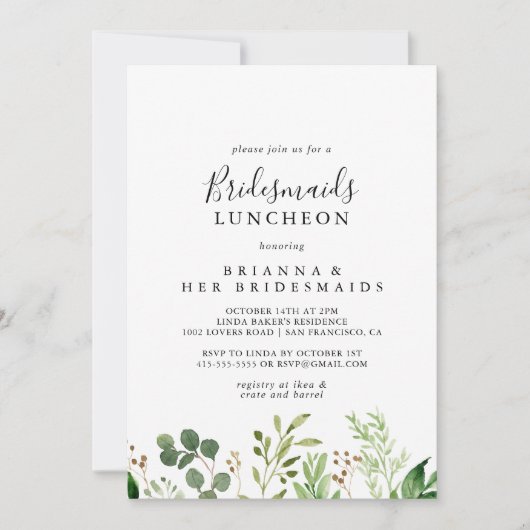 Invitation Eucalyptus Simple Bridesmaids Luncheon Douche (Devant)